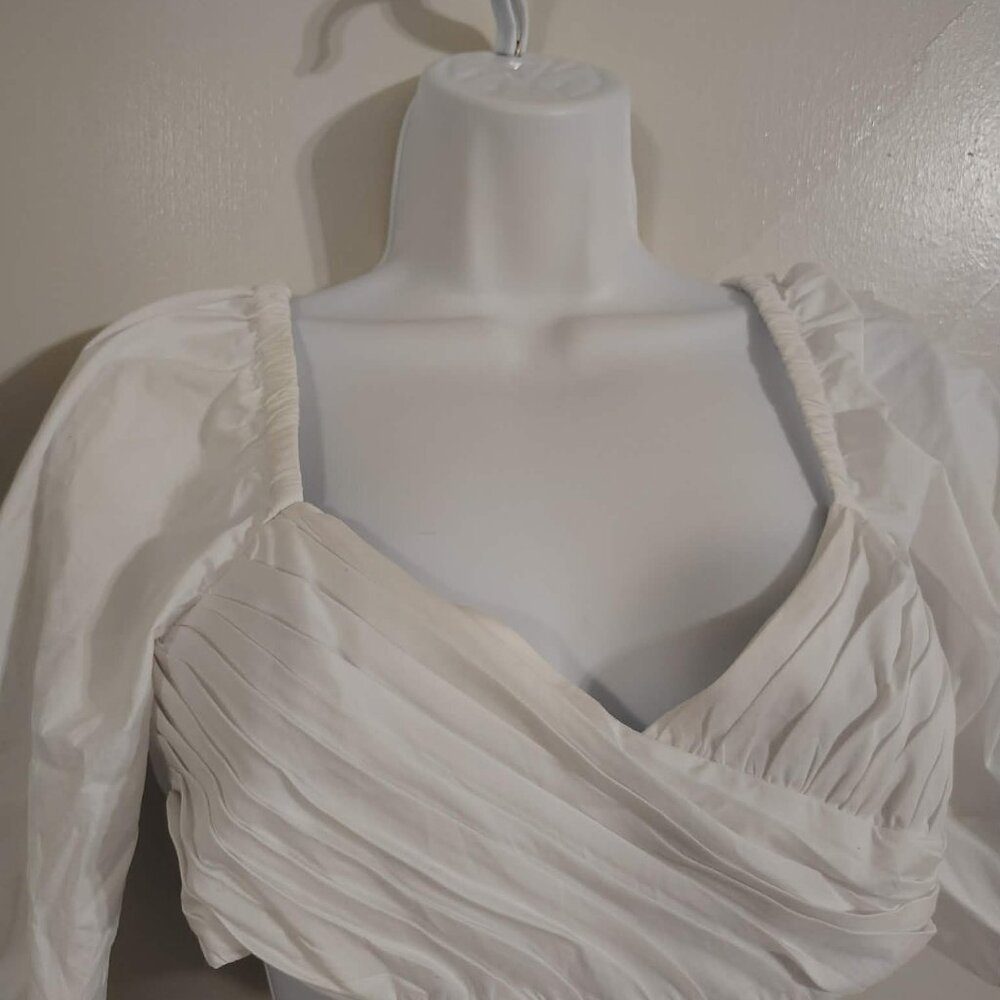 STAUD Carina Poplin Puff Sleeve Cutout Dress in White M - Picture 10 of 12